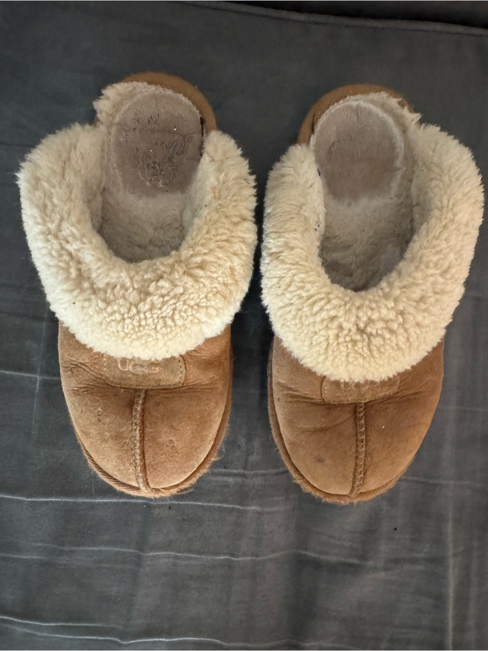 UGG Chestnut Suede Shearling-Lined Slip-On Clogs